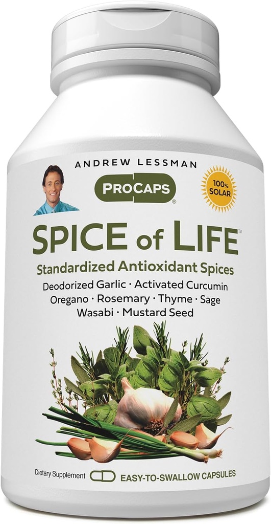 ANDREW LESSMAN Spice of Life 240 Capsule - Opt extracte stabilite științific, concentrate. Sanatate-Promoting Spices. Usturoi, Curcumin, Oregano, Rosemary, Sage, Cimbru, Seminţe de muştar, Wasabi