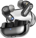 TOZO Crystal Pods Hibrid Zgomot activ Anulare cască fără fir, 10mm Drivers Deep Bass Stereo Sound, 4 Mics Smart ENC Al Calls, 32 EQ prin App, Bluetooth 5.4 Căști, Crystal Case Design