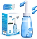 Neti Pot Sinus Clătiți sticla 260 ML cu 60 de pachete de sare de spălare nazale și autocolant de spălare a nasului Cleaner presiune Clătire Nasal pentru adulți și copii BPA gratuit (albastru)