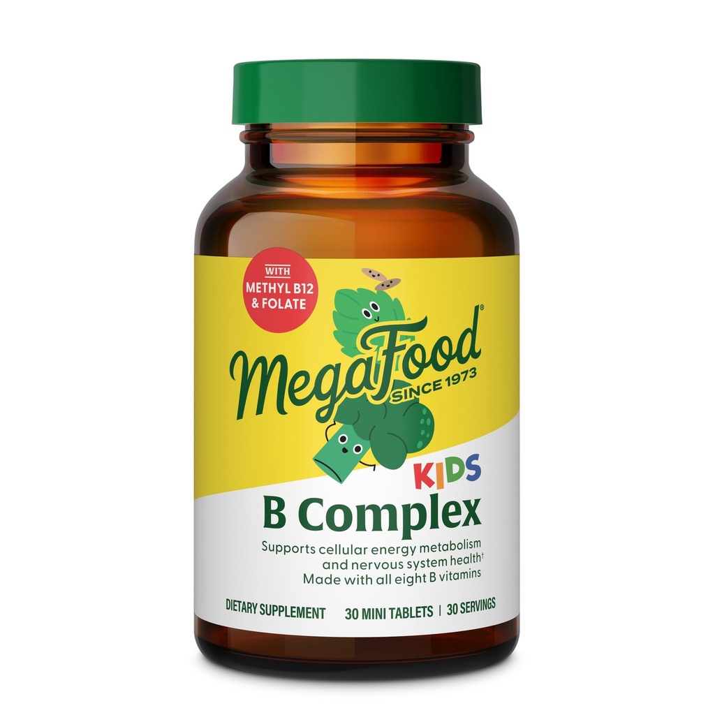 Megafood Kids B Complex - B Complex de vitamine Supliment, 8 B Vitamine - Vitamina B6, Vitamina B12, Folate, Biotin & More, Suportă producerea de energie celulară, Vegetarian, Gluten Free 30 Mini Tablete