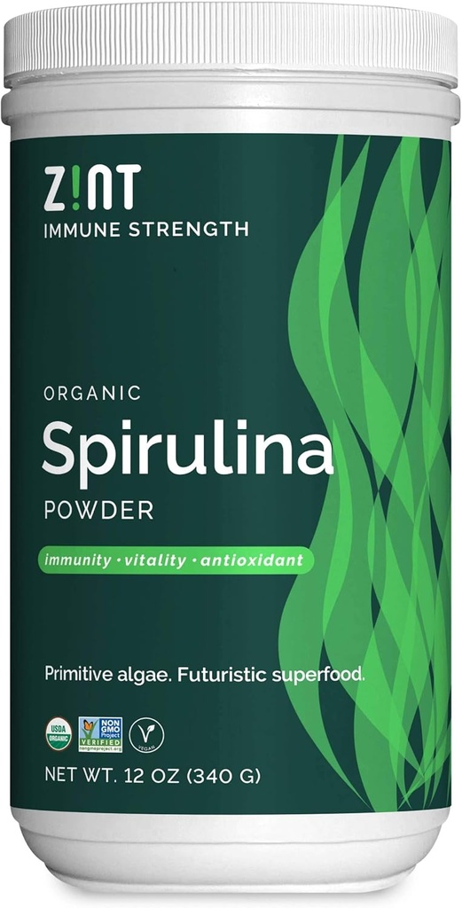 Zint Spirulina Powder, Organic (12 oz): Premium Supplement Immune Supplement, Blue-Green Algae, Imunitate Booster, Proteină Vegană Non-Iradiată