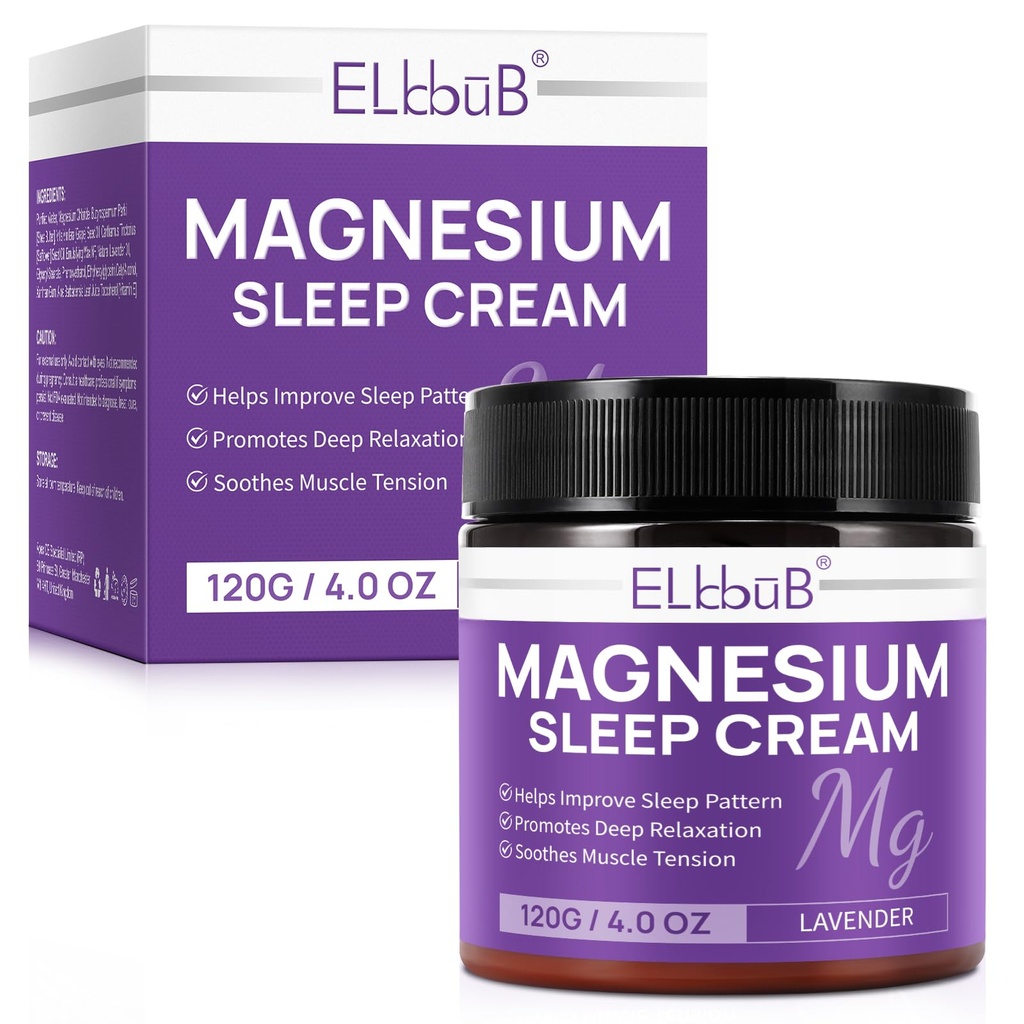 Crema de magneziu pentru somn - imbogatit cu ulei de migdale, lavanda, si vitamina E pentru relaxare profunda - Lotiune naturala de magneziu pentru alimentatie a pielii si absorbtie rapida - Lavanda