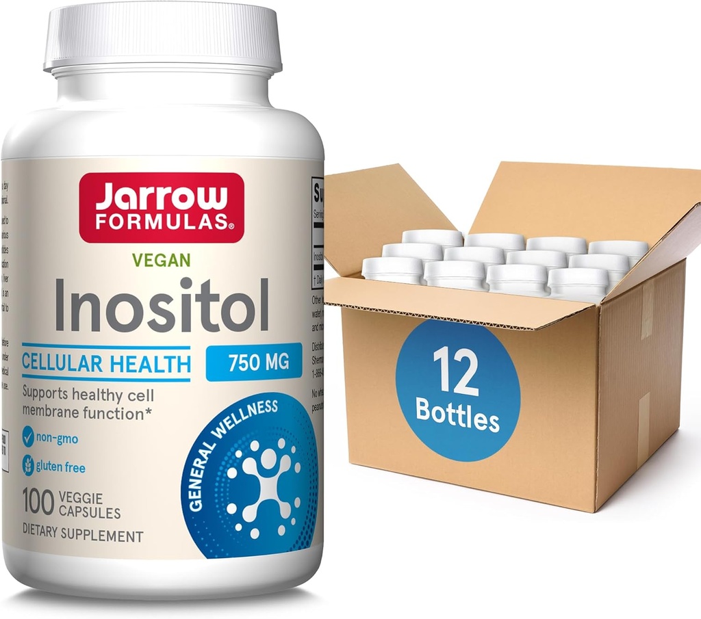 Jarrow Formulas Inositol 750 mg, Supliment alimentar, Suport hepatic pentru sanatatea celulara si wellness generala, 100 Capsule Veggie, Pana la 100 de zile de aprovizionare (Pachetul de 12)
