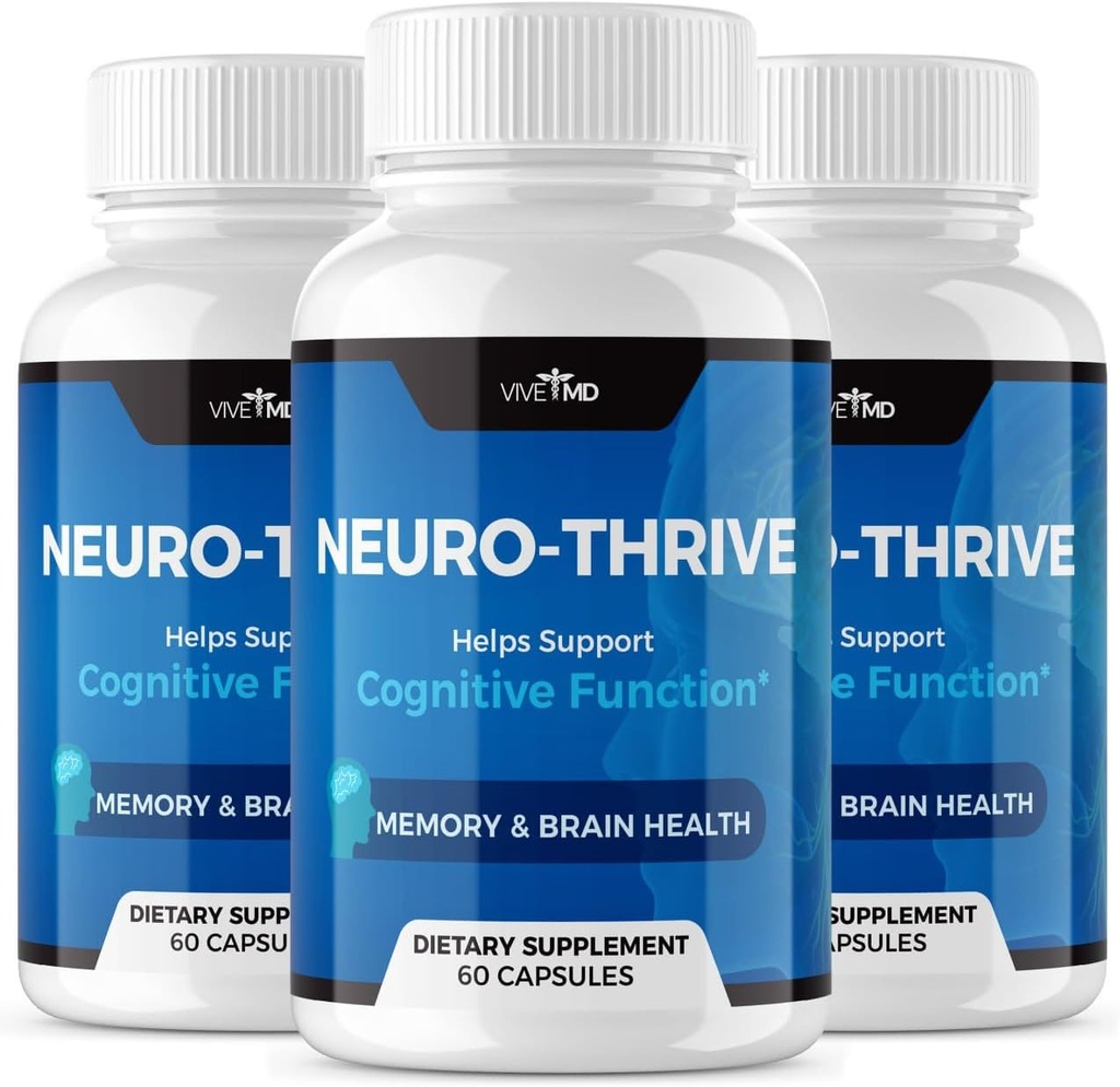 Vive MD Neuro Thrive Brain Supplement - Formula oficială - Neuro Thrive PQQ, Neuro Thrive, Extra Putere cu Ginkgo Biloba Extract, Siberian Ginseng Extract - (3 ambalaj)