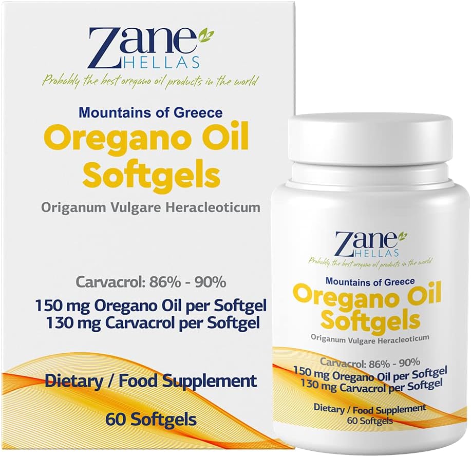 130 mg Carvacrol - 150 mg Ulei de Oregano per Softgel. World Highest Concentration Oregano Oil Capsule. Zane Hellas Ulei Oregano. Softgel contine 30% ulei grecesc esential de Oregano. 120 Softgels.