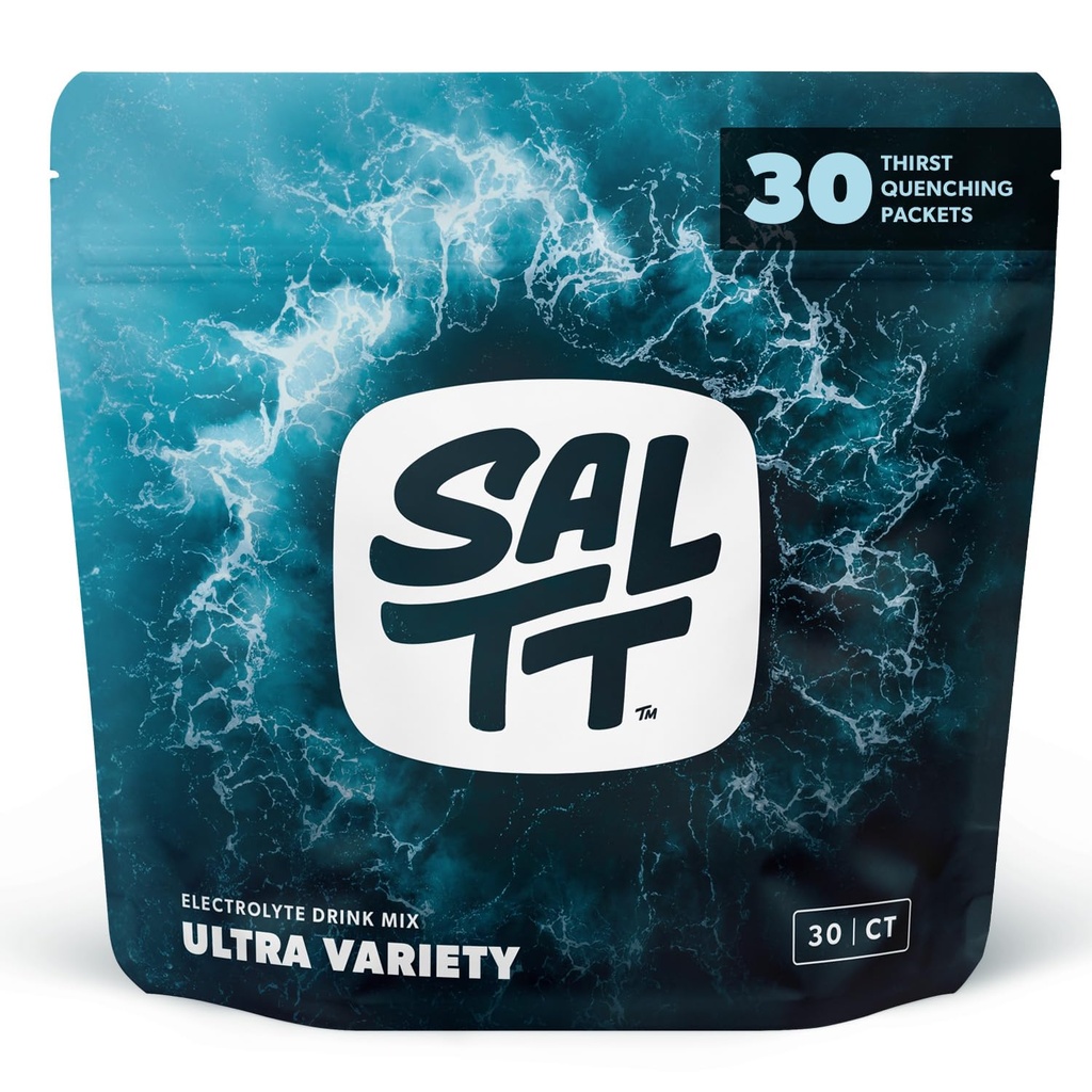 SALTT Electroliti Pachete pulbere, Ultra Variety Packet (30 Pachete) - Magneziu, Potasiu, Sodiu, Trace Minerale - Vegan, Zahăr gratuit, Gluten gratuit - Importante de călătorie - Made in USA