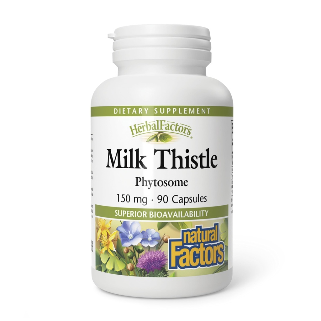 HerbalFactors by Natural Factors, Milk Thistle Phytosome, Promovează funcţia hepatică sănătoasă cu Dandelion şi Turmeric, 90 capsule (90 porţii)