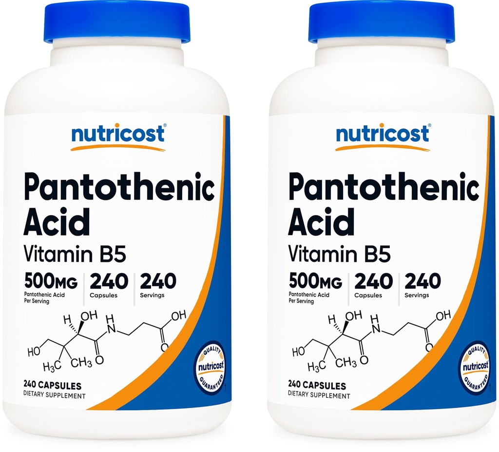 Nutricost Acid pantonic (Vitamina B5) 500 mg, 240 capsule (2 flacoane)