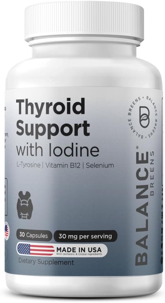 Echilibrare supliment suport tiroidian cu iod, L-Tyrosine, Vitamina B12 & Seleniu, 30 Veg Capsule - Energie, Metabolizare & Focus Support