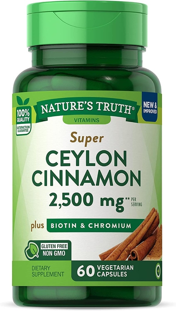 Adevărul naturii Super Scorţişoară Plus Biotin & Crom Capsule cu eliberare rapidă - 60 ct, ambalaj cu 2 capsule