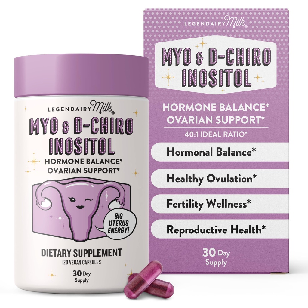 Legendairy Milk Pure Inositol Supplement - Myo Inositol şi D-Chiro Inositol Capsule - Ideal 40:1 Raport - Asistenţă ovariană şi fertilitate pentru femei - 30 zile de aprovizionare