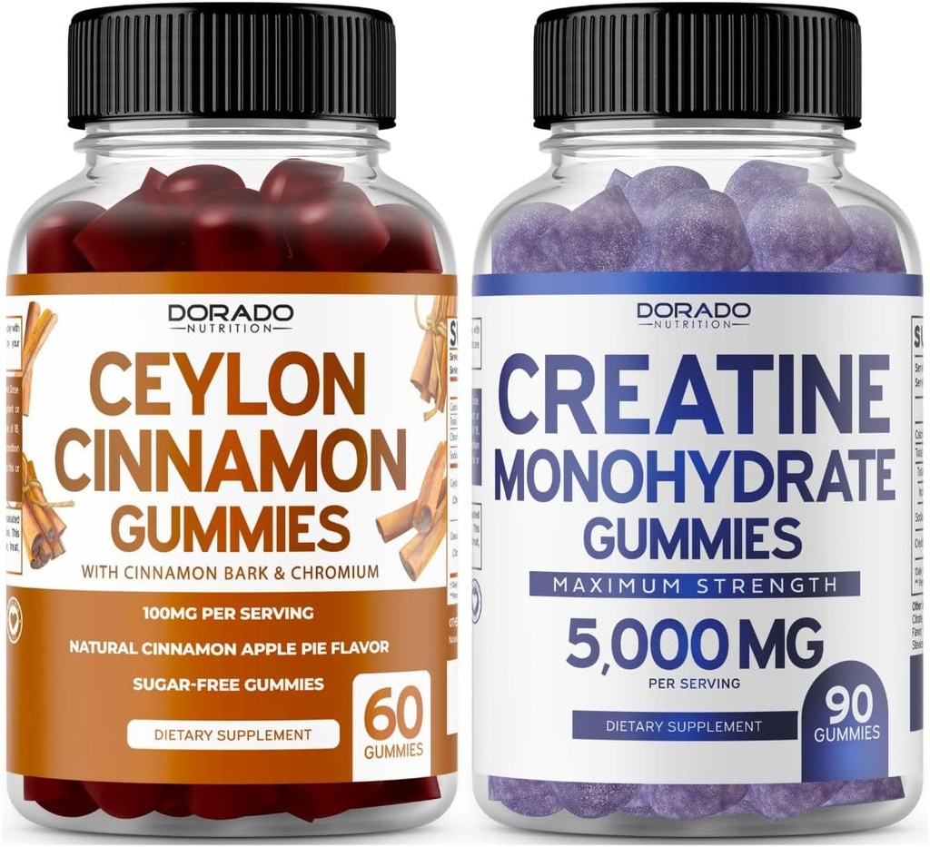 Ceylon Scorțișoară (conte 60) - Berberine & Ginseng pentru Digestion Global Wellness Support and Creatine Monohidrat (90 Gummies) Delicious Blue Raspberry Chews Flavored Supplement - Non OMG & Made in USA