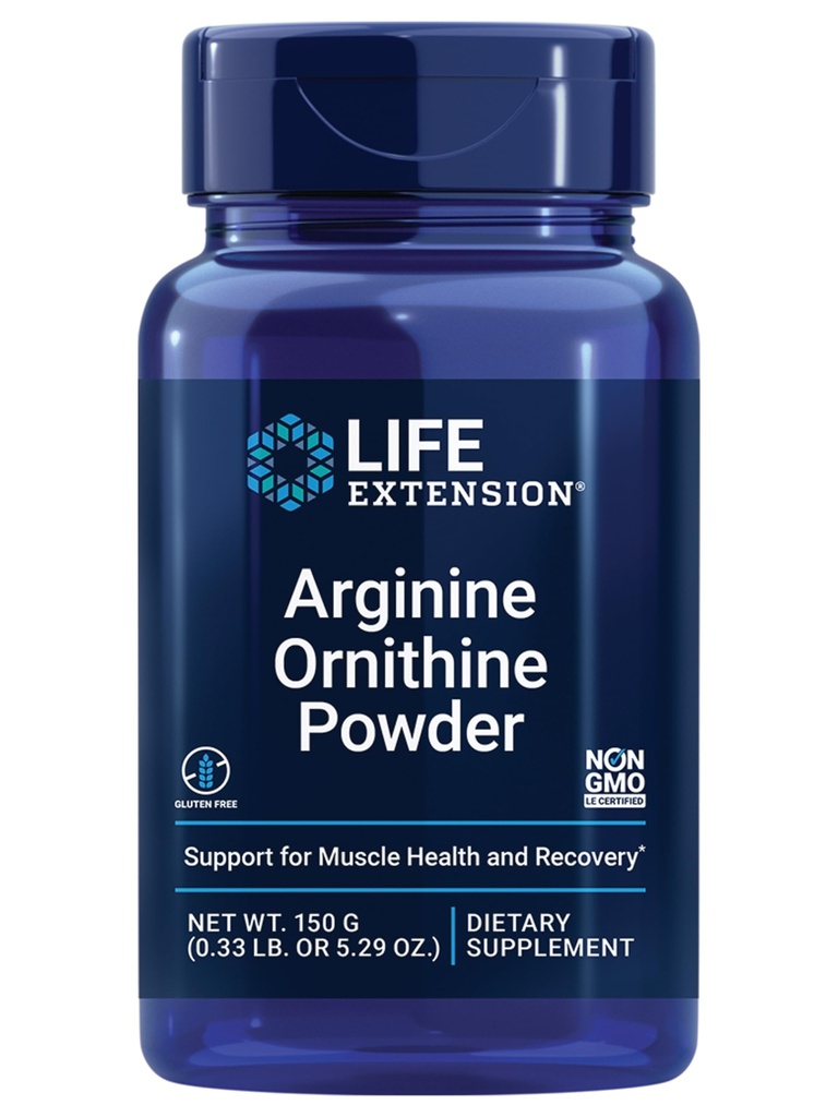 Life Extensie Arginine Ornithine Powder, Promoveaza sanatate si recuperare musculara, Gluten gratuit, non-GMO, net greutate 150 Grams