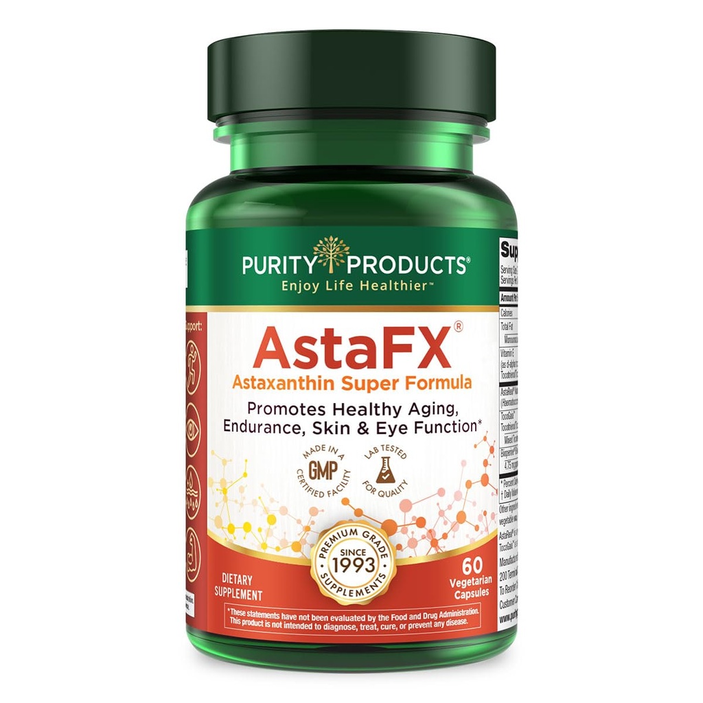 Produse de puritate AstaFX Astaxanthin Antioxidant Super Formula de la Testat clinic 4 mg AstaREAL cu Tocotrienols (Vitamina E) + BioPerine Black Pepper + Piperine - 60 Vegetarian Caps