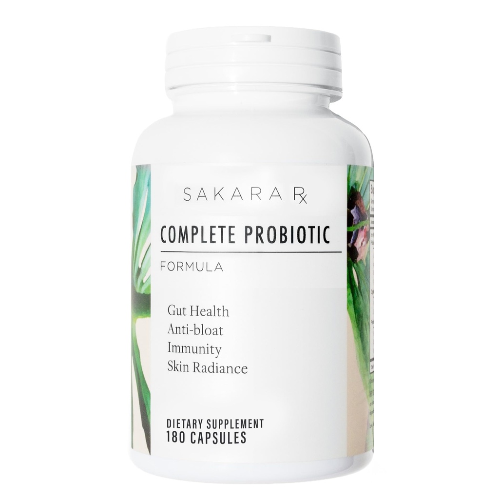 Sakara Probiotic complet - Prebiotice si Probiotice pentru femei Suplimente Digestive de sănătate, Suporturi Bloating, Sistem Imun și Radiație a pielii, Sănătate gută pentru femei cu 3 Miliarde de UFC - 180 capsule