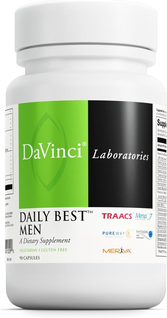 DAVINCI Laboratoare - Zilnic Cei mai buni bărbaţi - un supliment alimentar cu vitamina B6, vitamina B12 Vitamina C, vitamina K2, şi mai mult - vegetarian, gluten-free - 90 capsule