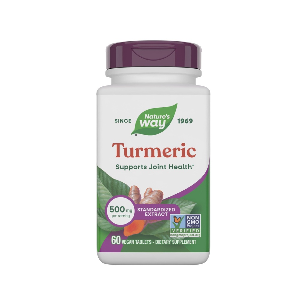 Natura's Way Turmeric, Premium Extract, sprijină sănătatea comună*, standardizate la 95% Curcuminoide, 500 mg Servire, non-GMO Proiect Suplimente verificate, 60 comprimate (Packing May Vary)