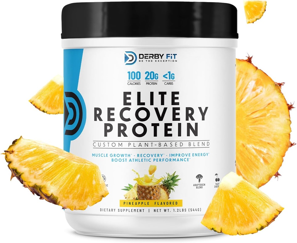 Derby Fit Elite de recuperare Proteina curata, carbohidrati mici de recuperare Pulbere de proteine pentru femei și bărbați - Gluten gratuit, Vegan, lactate gratuit, Ananas Delight - 20 Serviri (Pachet de 1)