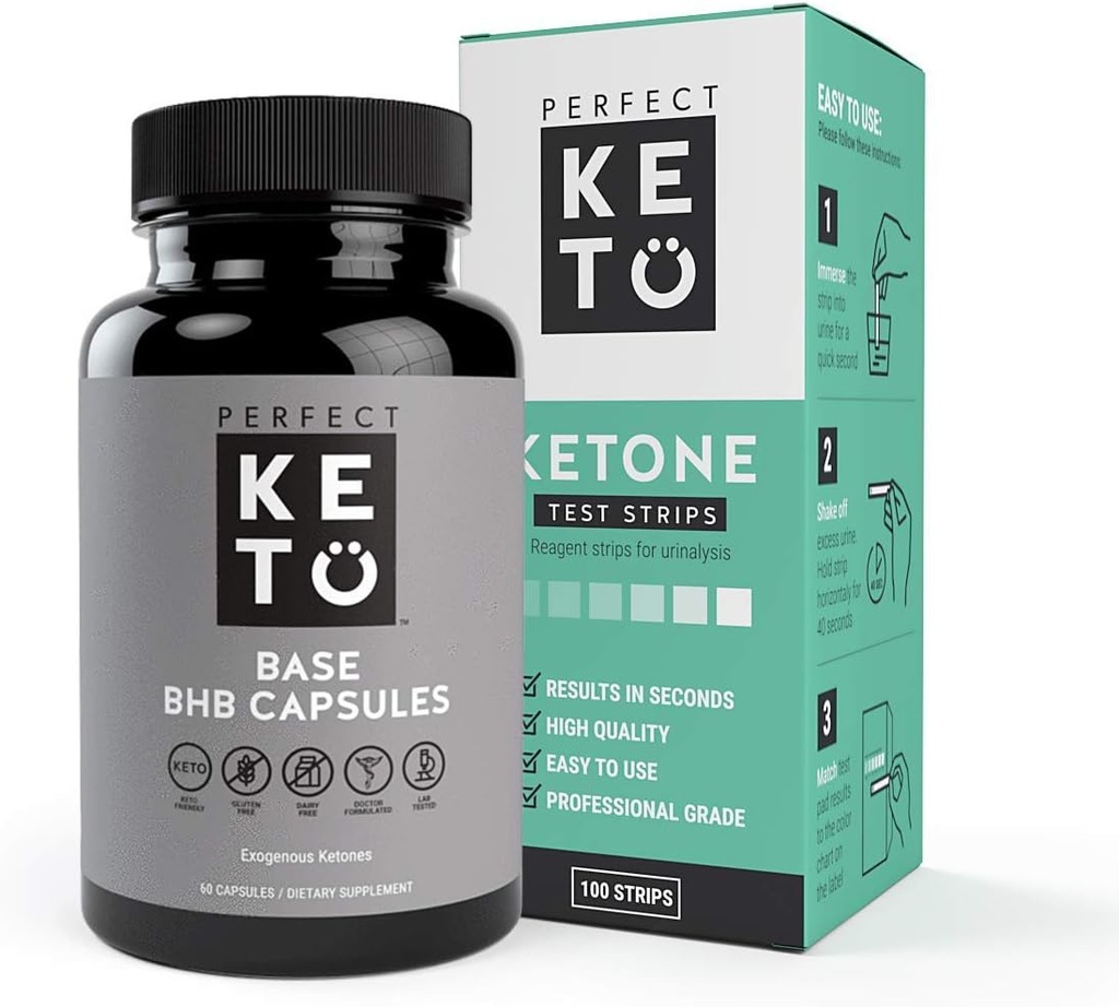 Keto Exogene Baza Ketones Suplimentul BHB (60 capsule) - Ketogenic Diet Support Greutate Management, Energie & Focus - Ketosis Beta-Hidroxibutirat cu (100 buc) Keto benzi Bundle