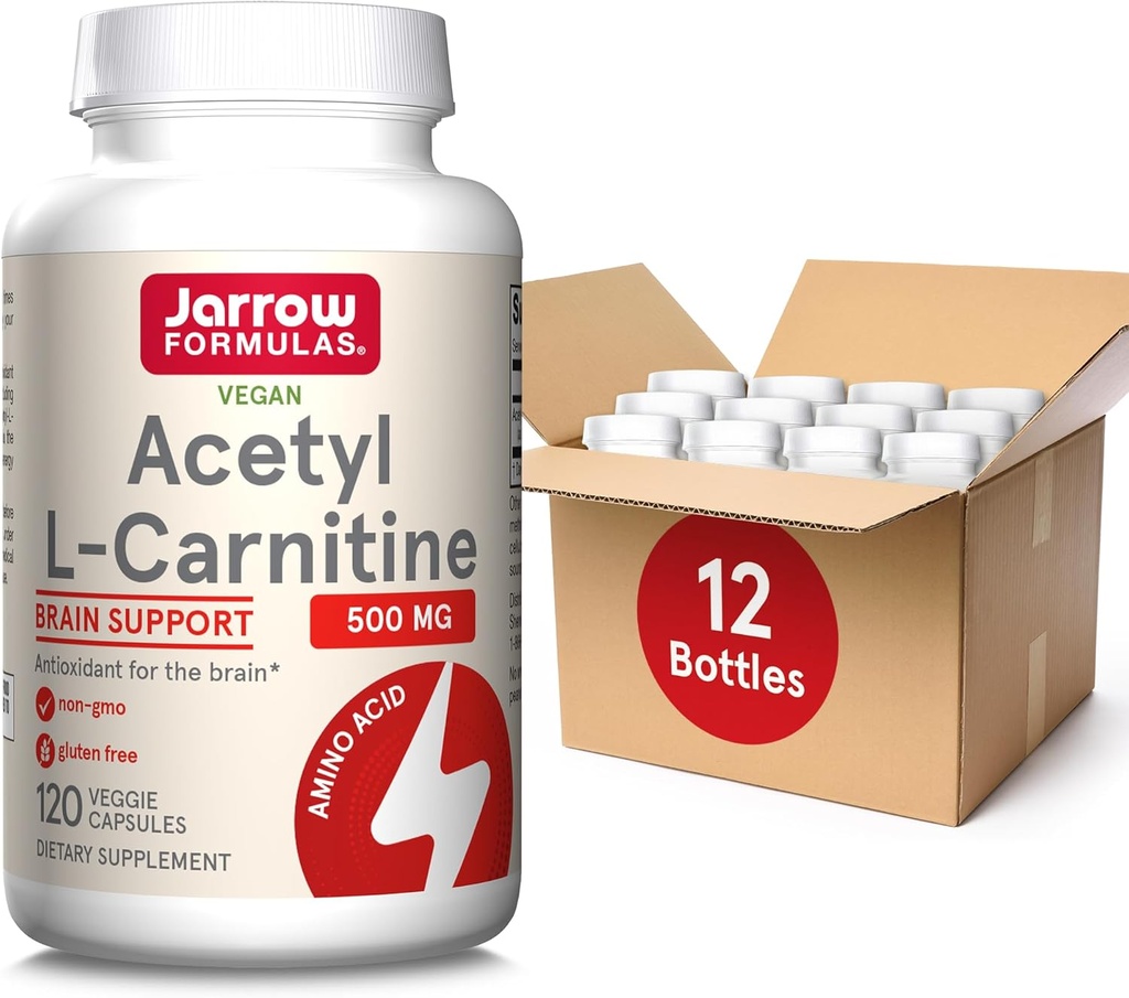 Jarrow Formulas Acetil L-Carnitina 500 mg, Dietary Supplement, Amino Acid Support for Brain Health and Antioxidants, 120 Veggie Capsule, 120 Day Supply (Pachet de 12)