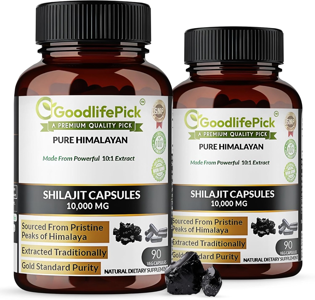 Premium Himalayan Shilajit Capsule de la Potent Shilaj Rich în Trace Minerale & Acid pelvian de înaltă altitudine Sourcing. Extras în mod tradițional all natural nonGMO No Stearate No Rice Four (Pachet de 2)