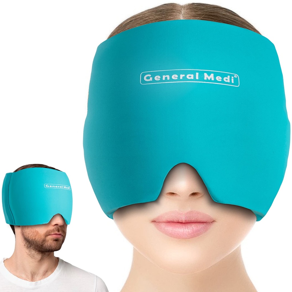 General Medi Headache & Migrene Ice Wrap Cap, Cold Terapie Migrene Relief Hat, Headache Ice Hat Cold Compress, Great for Puffy Eyes, Tension, Sinus & Stress Relief (Blue)