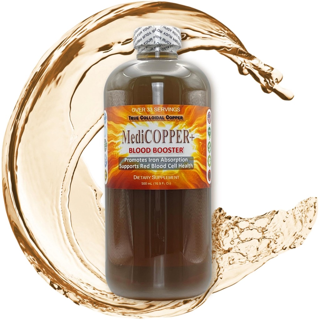 MediCOPPER® Plus Blood Booster True Copper coloidal CuNP Supliment nutriţional - 500 ml în flacon de plastic transparent