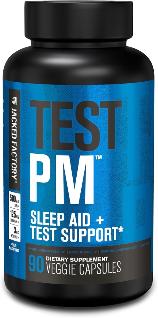 Jacked Factory Test PM Testosteron Boosteron & Sleep Aid Supplement for Men, Promove Recovery, Muscle Growth, 90 Natural Veggie Pills - 60 Count (Pachet de 1)