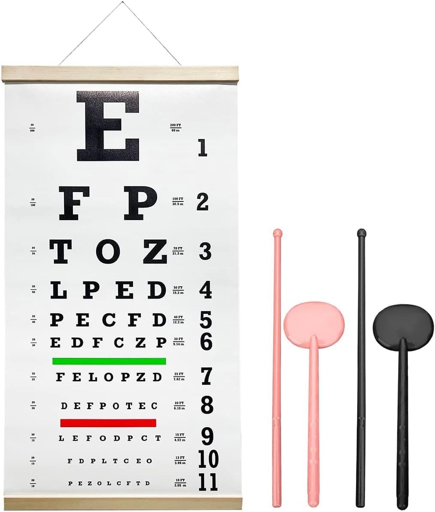 Snellen Eye Chart, Eye Chart, Snellen Eye ExamSnellen Eye Chart Pocket Eye Examen de ochi Kit cu Cute Eye Ocluders 20 Feet Optical Eye Test Reusable Wooden Frame Canvas Eye Chart pentru copii și adulți
