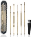 Hion 6 PC-uri Extended Ear Wax Remove Kit,Profesional Double-Head Ear Pick Tools de îndepărtare a urechii,316L Oţel inoxidabil Curette cu curăţare Perie şi cutie de depozitare,Suit pentru Kid Adult (Aur)