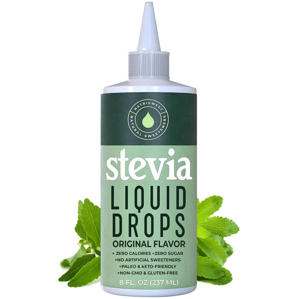 Stevia Picături lichide, 8 Fl oz, 1823 Serviri, Picături concentrate pure cu zero calorii și zero carbohidrați, Sugar Substitute delicioase mare pentru Keto & Paleo Diete, de Natrisweet