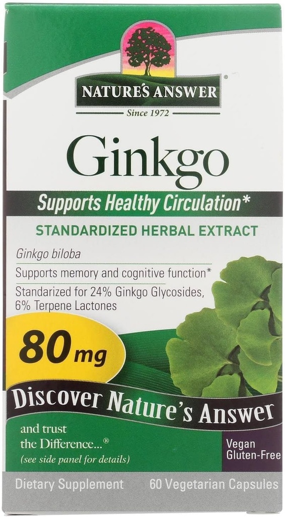 Răspunsul naturii: Ginkgo Leaf Capsule vegetariane, 60-conte
