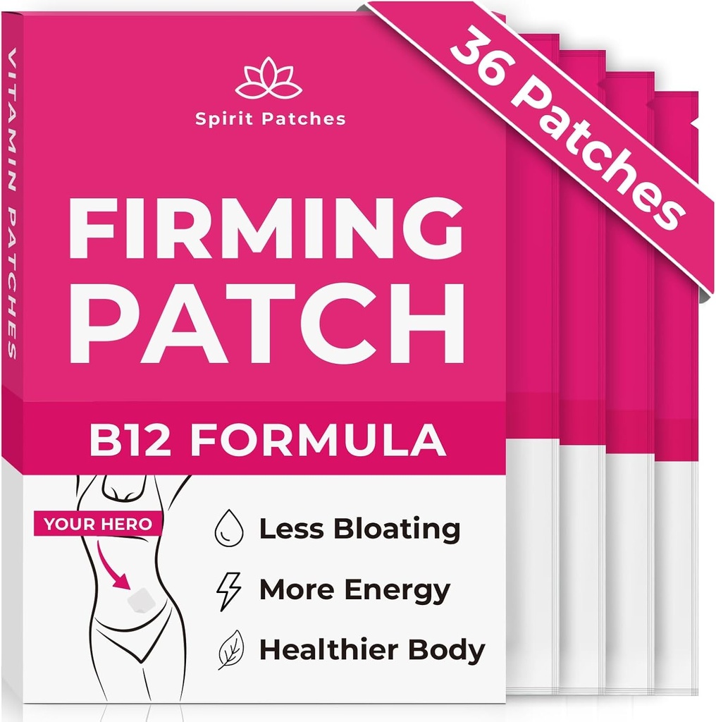 Firming B12 Patches (Pachet de 36) - 100% petice de vitamina naturala pentru femei, energie si suport pentru organism, auto-adezive petice transparente - Formula îmbunătățită