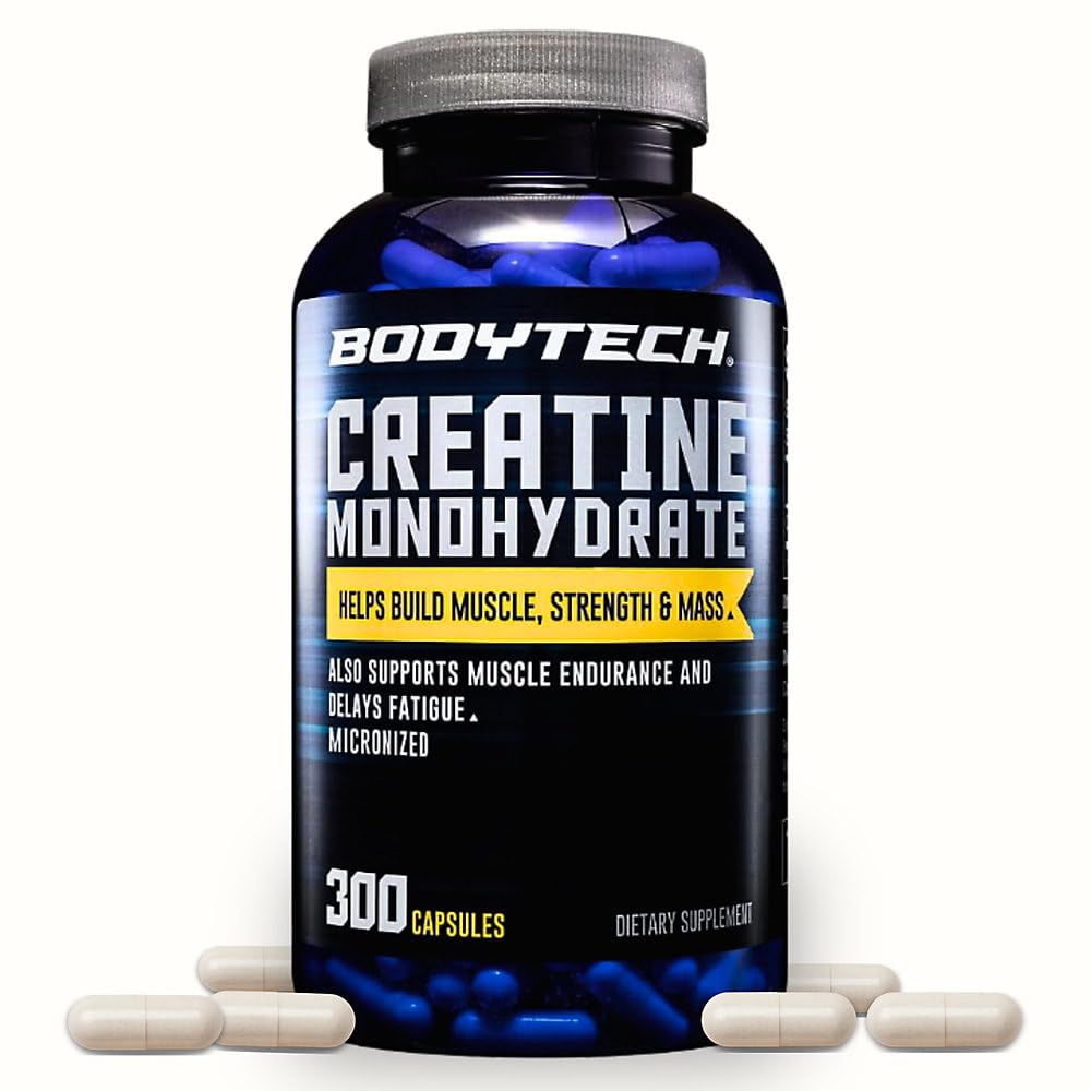 BODYTECH Creatina capsule monohidrate un Micronizat o suporta forta musculara, masa, si rezistenta (300 capsule)