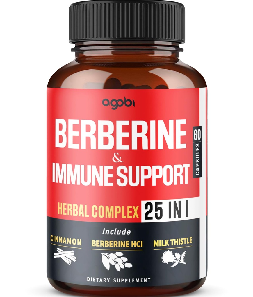 Premium Berberine Supliment cu Ceylon, Ashwagandha, Turmeric, Milk Thistle, Elderberry & Black Pepper - Sprijină Sistemul imunitar, Cardiovascular și gastro-intestinal - 60 capsule