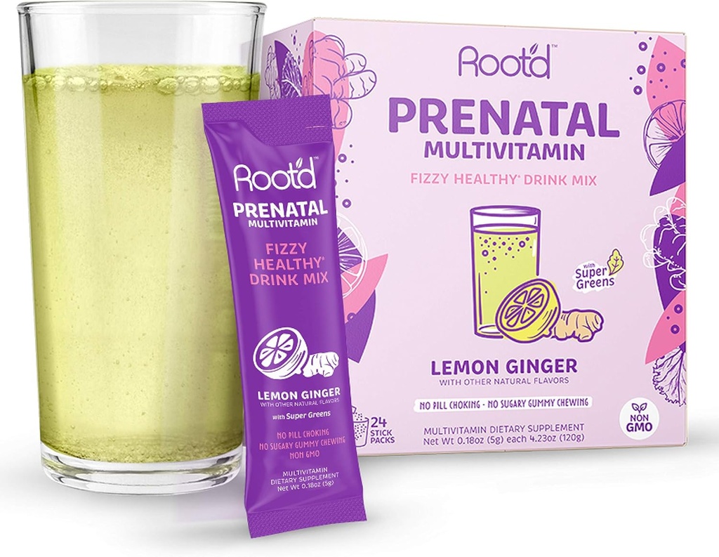 Rooted - pulbere Vitamina prenatala - Sarcina Multivitamine cu 25 Vitamine si Minerale A, C, D, E, B12, B6, K, Fier, Folate, Probiotice, Greens organice Super 