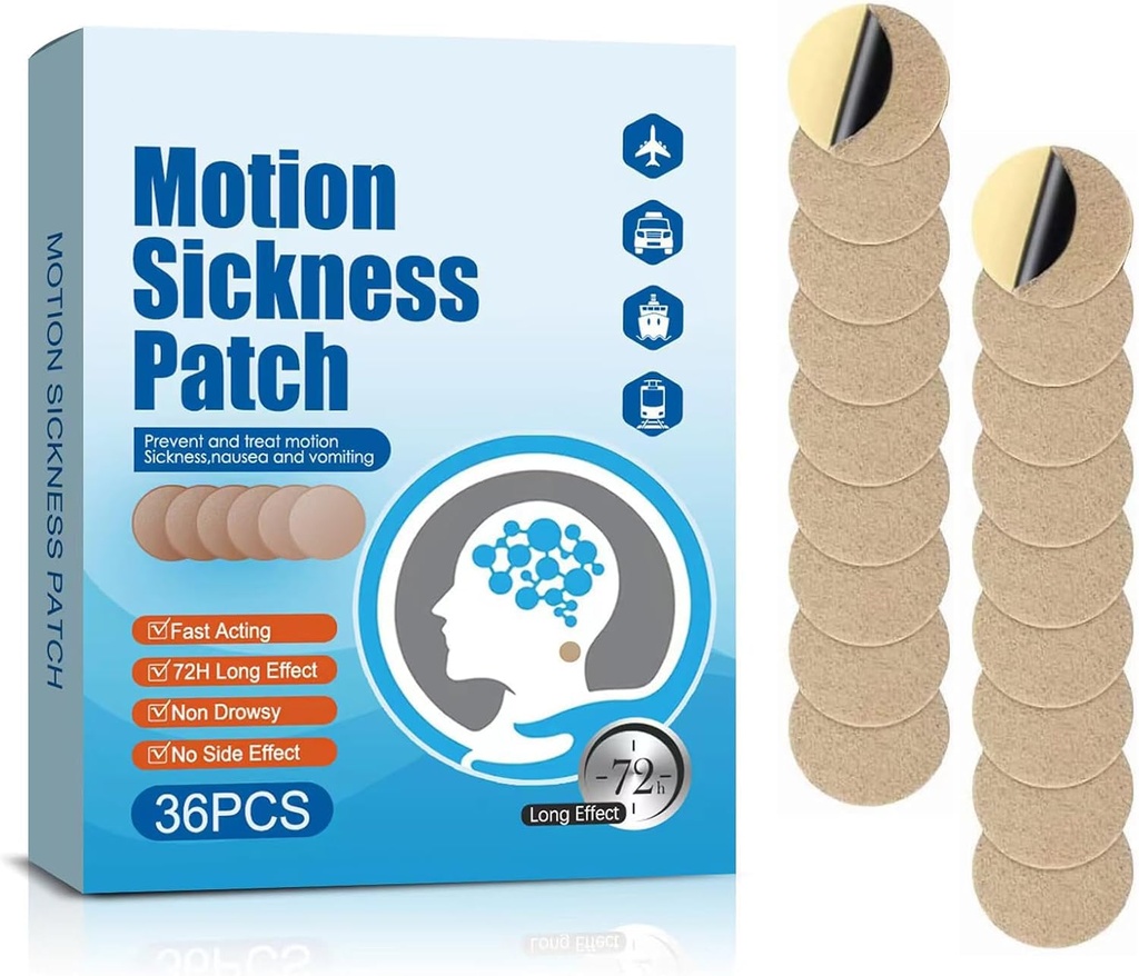 Motion Sickness Patches, 36 Count Ship EEZ Sea Sickness Patches Non Drowsy pentru avioane Autobuze sau tren, Fast Acting & 72 Hours Long Last (36 Count (Pachet de 1))