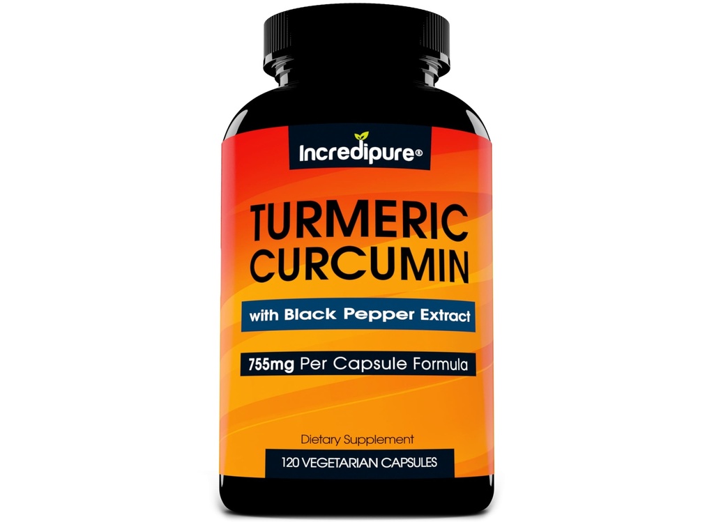 Curcumina turmerica Supliment w/ BioPerine - 755 mg per capsulă, 120 Capace vegetale de Curcumin Incredipure