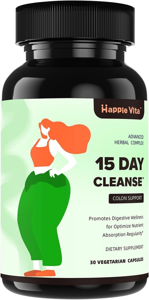 15 Day Gut Cleanse Detox pentru femei și bărbați, Advanced Gentle Gut Colon Cleanse Detox cu Psyllium Husk, Cascara Sagrada, Senna și Probiotic Natural Laxative, 30 capsule
