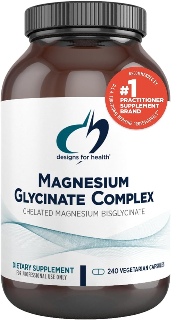 Design-uri pentru sănătate Magneziu Glicinat Complex - Magneziu Chelate Bisglicinat + Absorbţie mare Magneziu pentru calmare şi somn, Heart Health, Suport Imun şi Rezistenţă osoasă - Vegan (240 capsule)