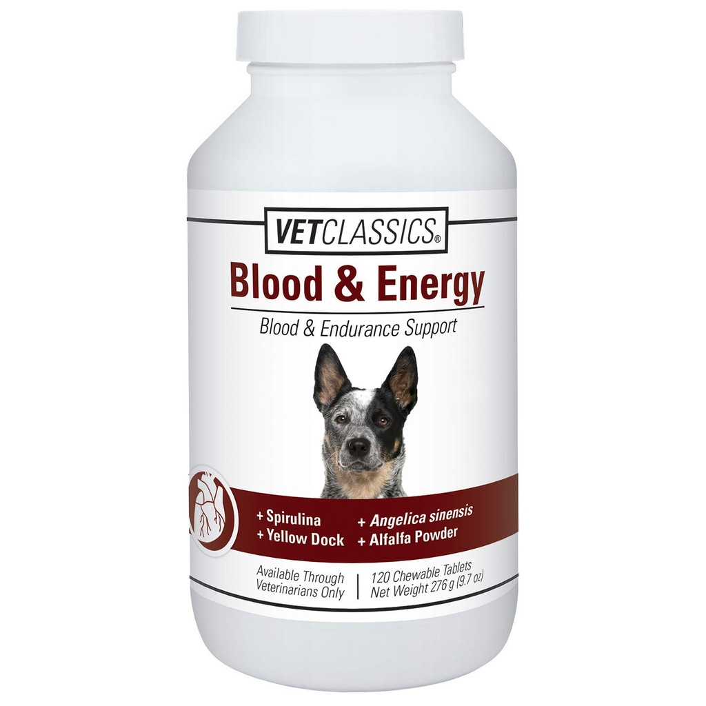 Vet Classics sânge și energie de sprijin pentru câini, susține rezistenta cu Spirulina, Dock galben, & Alfalfa suport formarea de hemoglobină și mioglobină, 120 comprimate masticabile