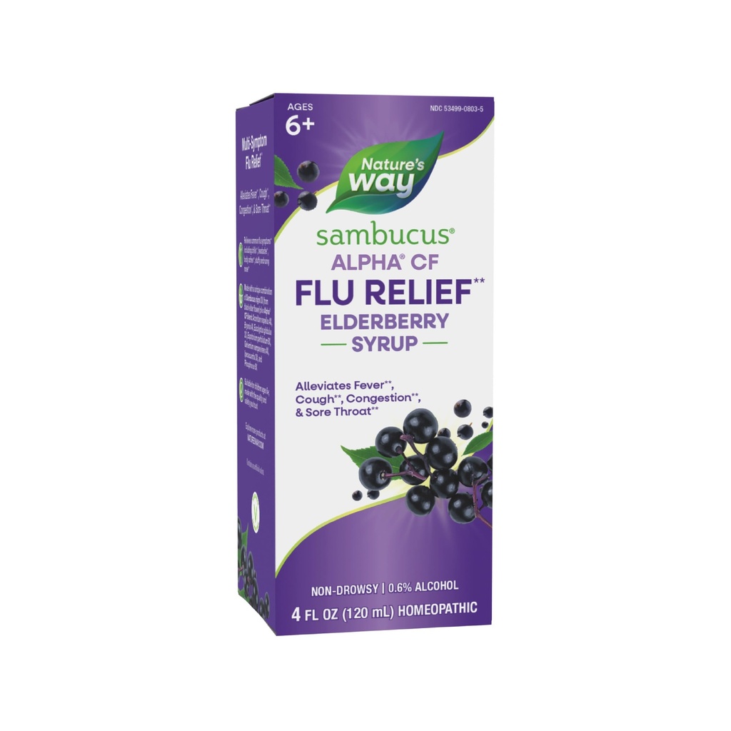 Natura's Way Sambucus Alpha CF Flu Relief* Elderberry Syrup with Sambucus nigra 3X and Alpha CF, Relieves Flu Simptome*, 4 Fl Oz (Packagging May Vary)