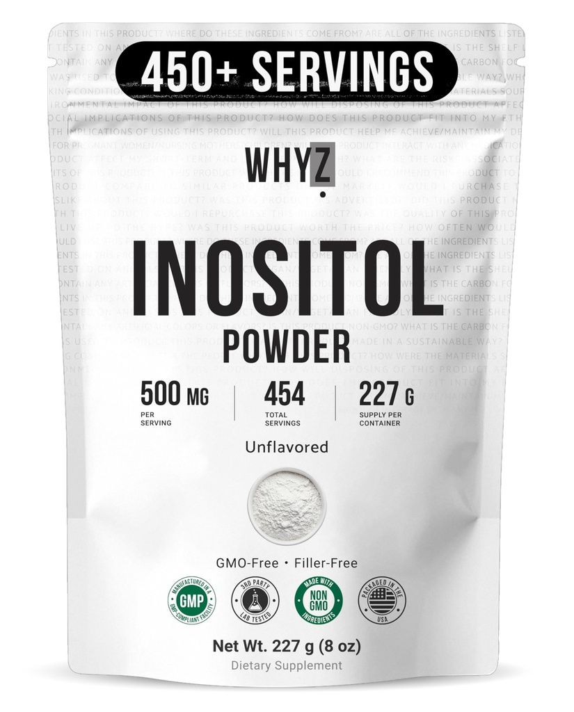 Myo-Inositol Powder 8oz, Natural Myo Inositol Supliment pentru Suport ovarian, Fertilitate şi Echilibrul hormonal, Pur Inositol pulbere, Myo-Inositol Supliment pentru energie, Brain Health, 454 Serviri