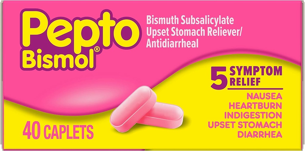 Pepto Bismol Caplete pentru greaţă, arsuri la stomac, indigestie, disconfort gastric şi diaree, 5 Simptom Relief rapid într- o formă convenabilă, 40 t