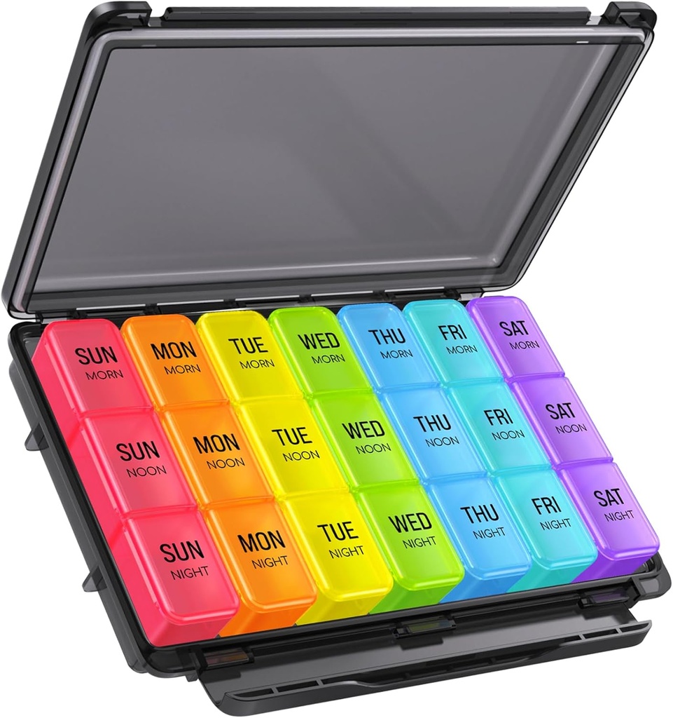 Zikee Weekly Pill Organizator 3 ori pe zi cu umiditate-Resistent Design, Pilula Box 7 zile cu lumina-Proof & Privacy Protection for Travel, Largely Săptămânal Pill Case pentru medicamente, vitamine, uleiuri de pește