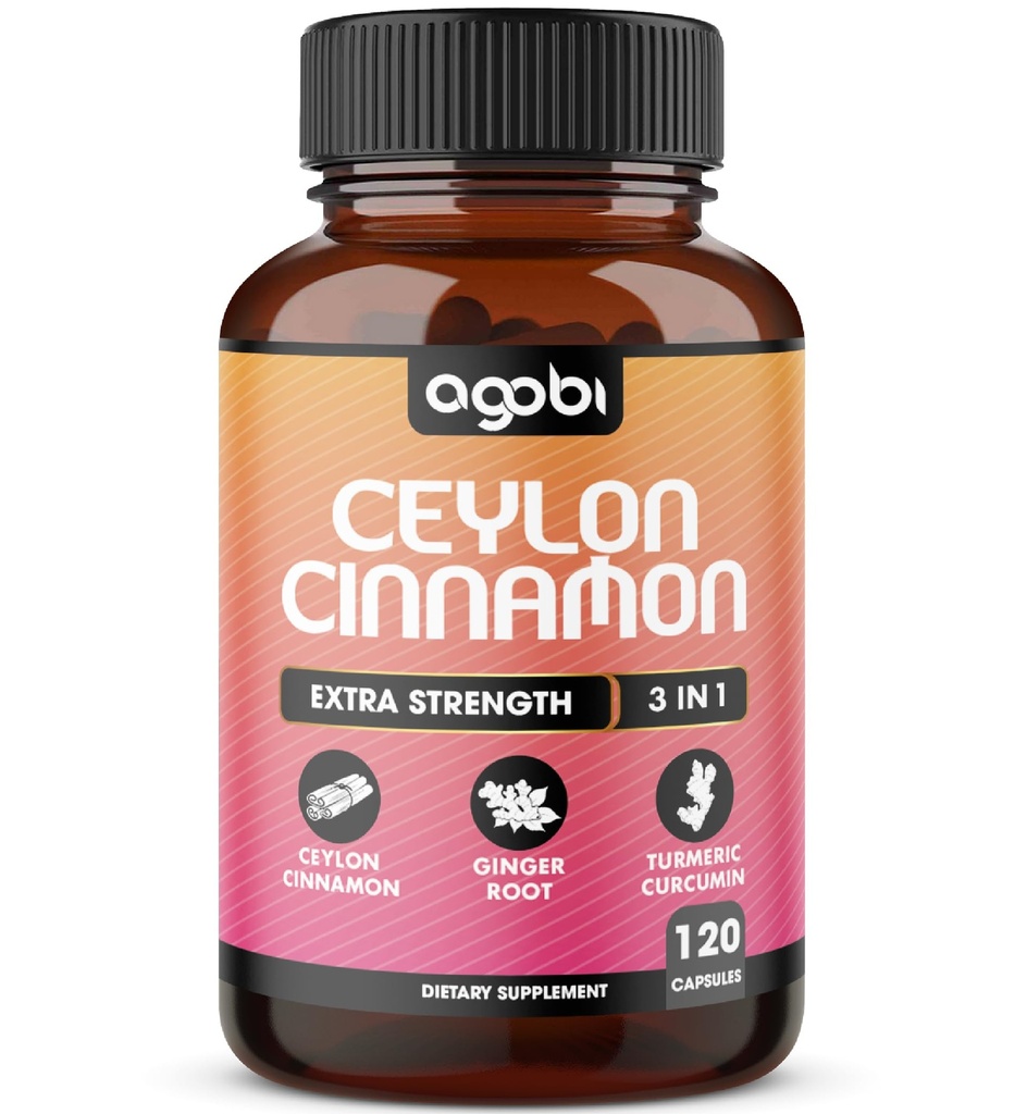 Capsule cu scorţişoară ceylon - combinate cu rădăcină de ghimbir şi cu supliment de curcumină turmerică - 120 capsule Vegane