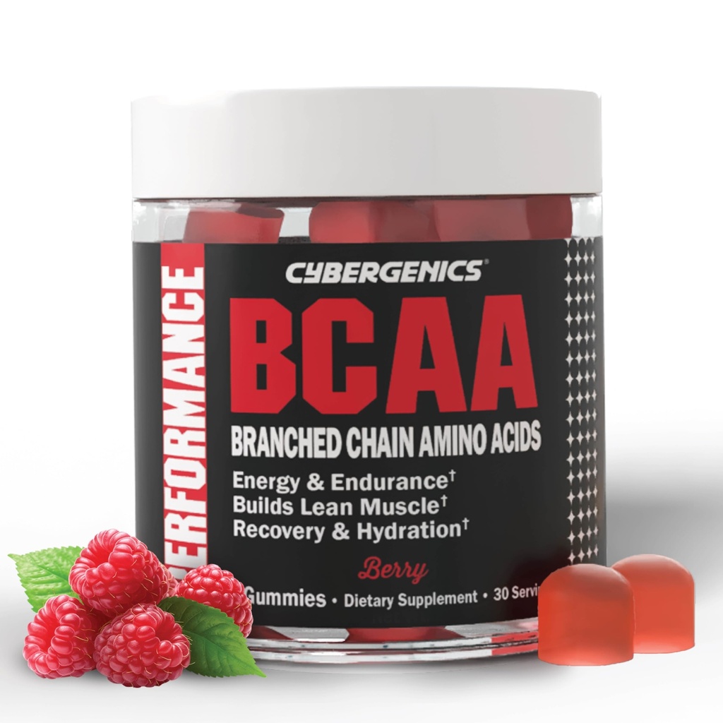 BCAA Gummies, Energy Chews with Electrolytes Ramkinged Chain Amino Acids, Build Lean Muscle and Boost Endurance, 60 Gummies, Berry Flavored