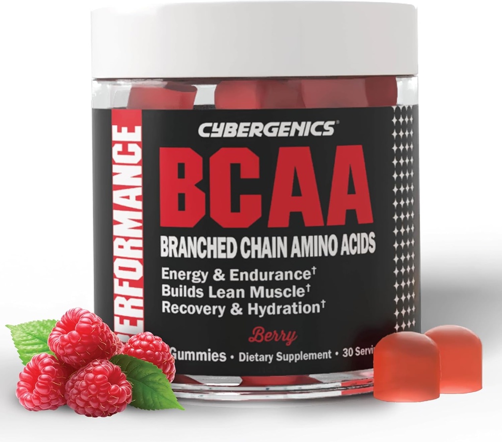 BCAA Gummies, Energy Chews with Electrolytes Ramkinged Chain Amino Acids, Build Lean Muscle and Boost Endurance, 60 Gummies, Berry Flavored