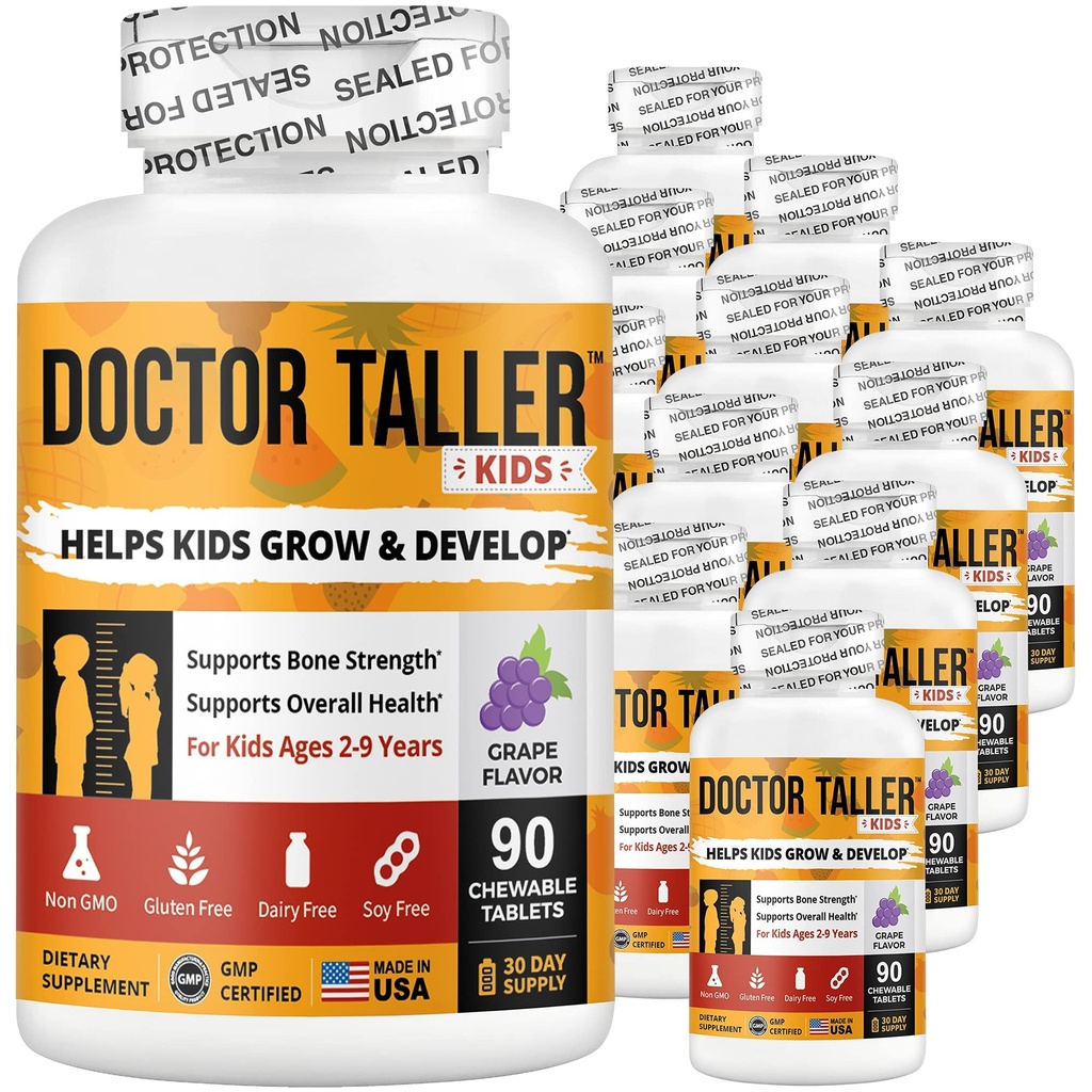 NuBest Doctor Taller Kids - Suport Oase Putere cu multivitamine, Multiminerale, Calciu - Formula Premium pentru Vârstele de 2 la 9 - Aroma de struguri - 12 Pachete 18 luni Aprovizionare
