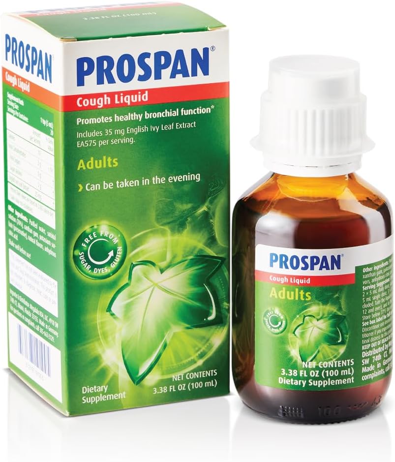 Prospan/Abrilar Cough Syrup + Mucus cu extract din frunze de iederă EA575 pentru adulți - Soothes Cough, Mucus Relief, fără adaos de zahăr, non-drowsy, alcool-free, medicament-free - 100mL